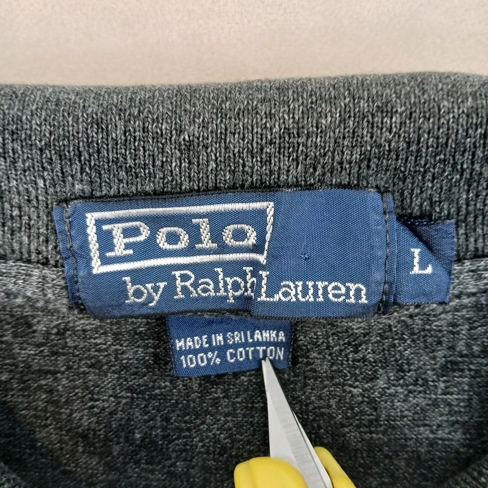 VTG Polo Ralph Lauren Large‎ Mens Polo Sweater Gray FLAWS 23x28